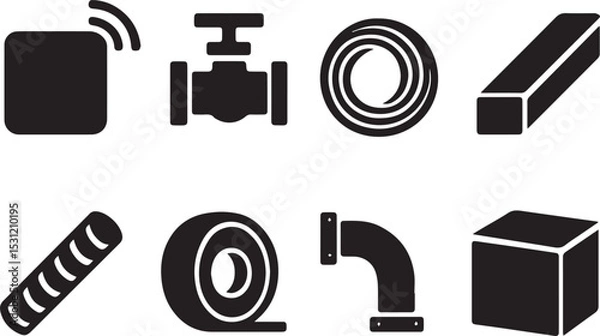 Fototapeta Industrial Hardware Vector Set – Sensor, Valve, Coil, Pipes, Steel & Container Icons