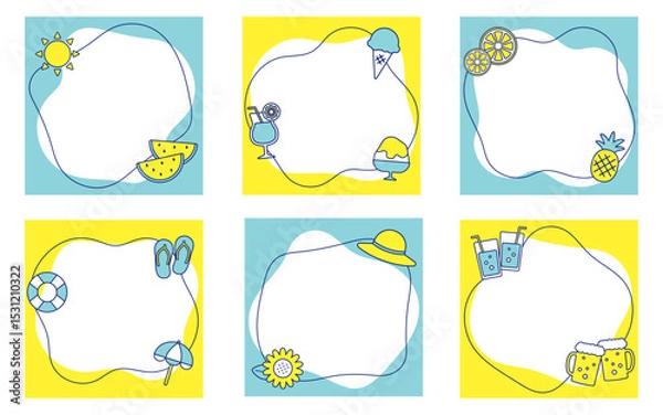 Fototapeta 夏のイラスト入り販促フレームセット／紺ライン素材