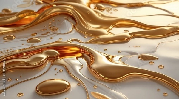 Fototapeta Luxurious liquid gold and silver flowing abstract background with metallic droplets
