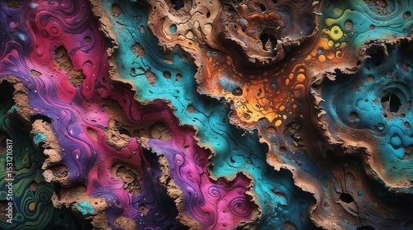 Fototapeta Vibrant liquid marble abstract texture with colorful swirls and organic patterns
