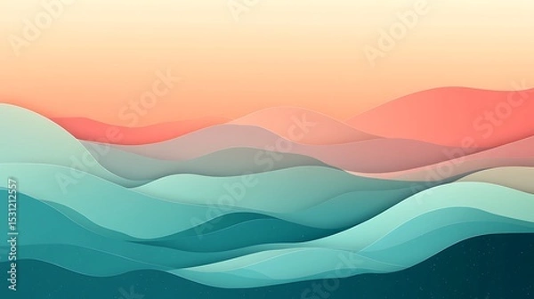 Obraz Abstract Landscape with Wavy Layers and Pastel Colors Digital Background
