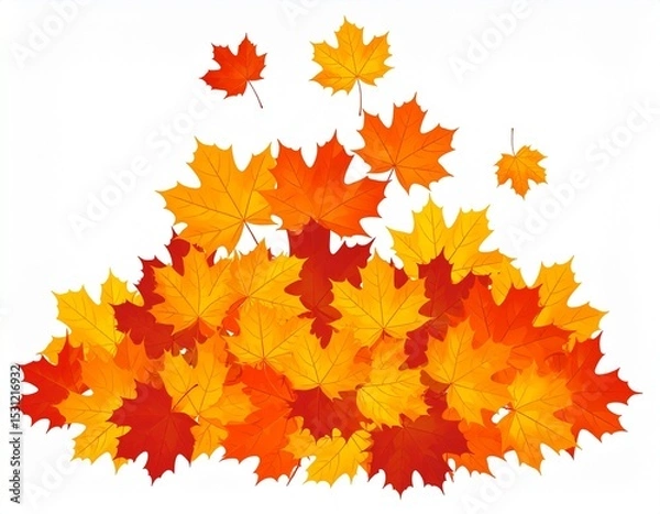 Fototapeta A dense mound of red, orange, and golden maple leaves against a white backdrop