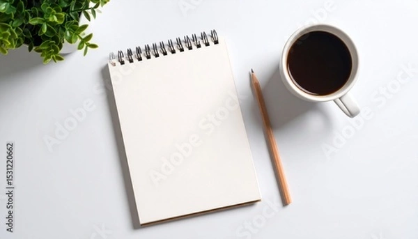 Fototapeta Minimal Workspace with Coffee and Notebook