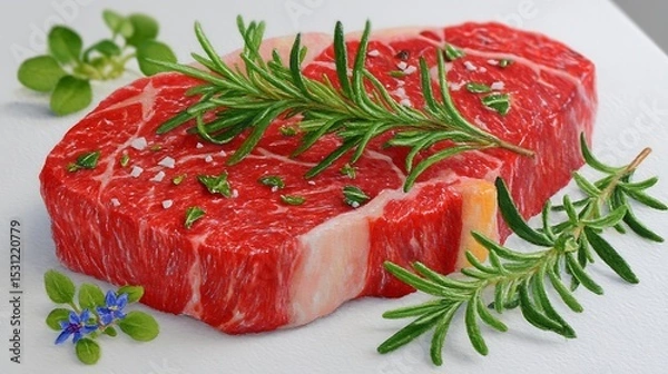 Obraz Realistic Watercolor Sketch of Beef Steak with Herbs and Seasoning