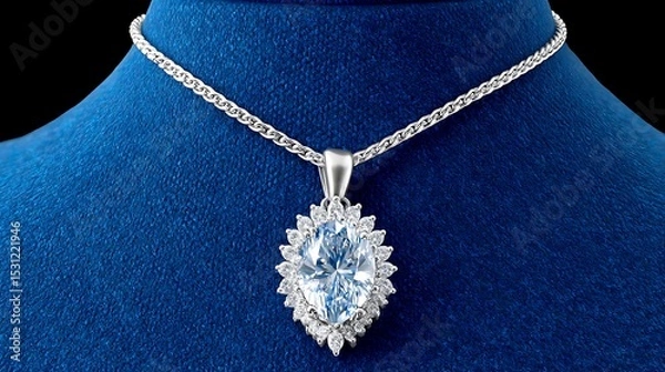 Obraz Beautiful Realistic Painting of a Diamond Pendant Necklace on a Blue Background