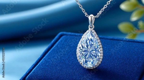 Obraz Realistic Painting of a Diamond Pendant Necklace on a Blue Background