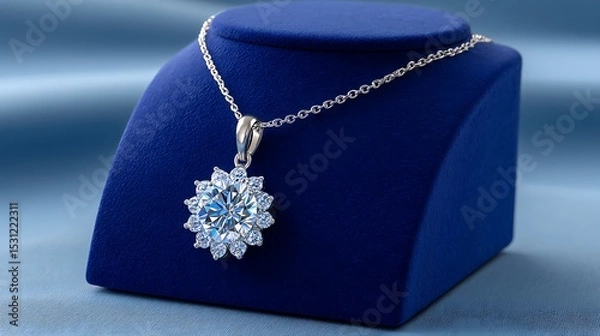 Obraz Realistic Painting of a Diamond Pendant Necklace on a Display Stand