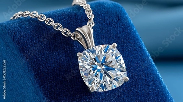 Obraz Realistic Painting of a Sparkling Diamond Pendant Necklace on a Plush Background