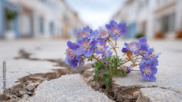 Obraz Resilient Flower Survives Through Cracks in Urban Ground Amidst Nature's Beauty