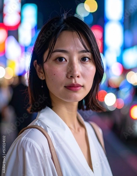 Fototapeta Nighttime Street Portrait with Soft Bokeh