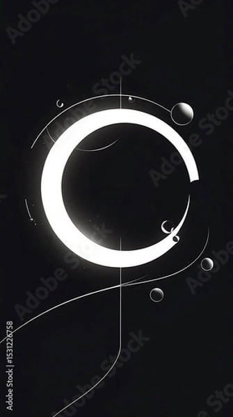 Obraz Minimalist abstract composition with geometric shapes and a sphere in the center on a black background.