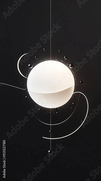 Obraz Minimalist abstract composition with geometric shapes and a sphere in the center on a black background.