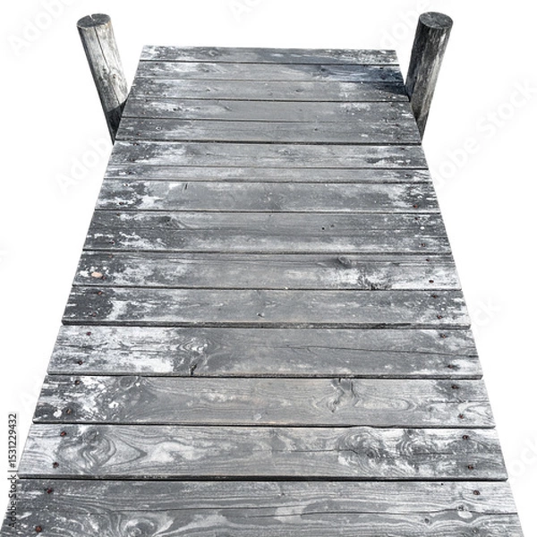 Fototapeta Old wooden dock top view  isolated on transparent or white background 