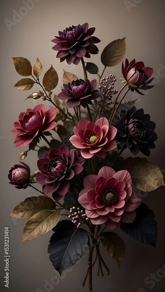Fototapeta Grungy vintage floral background with blooming roses and delicate leaves, a seamless pattern illustrating the beauty of nature's design
