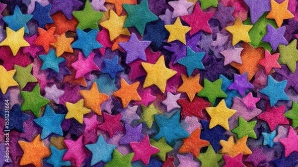 Obraz Various colorful star shapes fill the surface, creating a lively and cheerful atmosphere, perfect for arts and crafts projects in a workshop setting.
