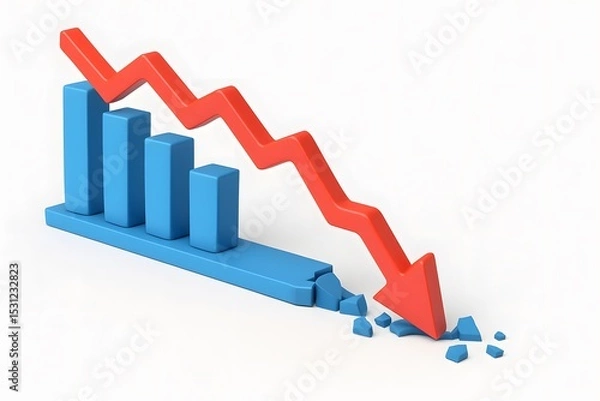 Fototapeta Decreasing Graph with Red Arrow Illustrating Financial Decline