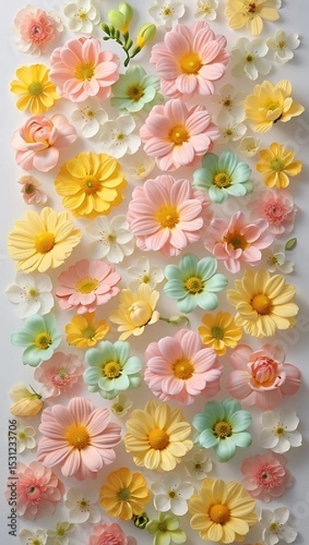 Fototapeta Pink floral daisy blossoms in a vase on a white background, a seamless summer nature pattern