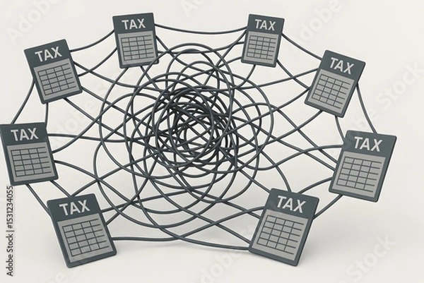 Fototapeta Tax Forms Interconnected in a Web of Financial Obligations
