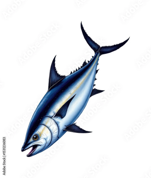 Fototapeta solo atlantic bluefin tuna cross section on a white background, in a detailed style, with intricate lines, minimal shadow, bright light, high resolution