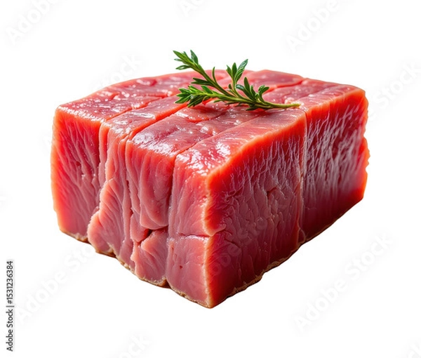 Fototapeta solo cooked atlantic bluefin tuna chunk on a white background, in a detailed style, with intricate lines, minimal shadow, bright light, high resolution