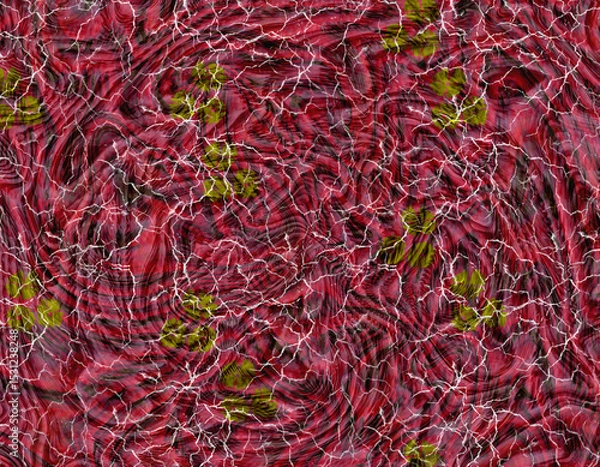 Fototapeta Abstract Red Swirl Pattern with Cracks and Yellow Accents