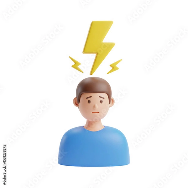 Obraz Man with Headache and Lightning Bolt 3D Render Icon