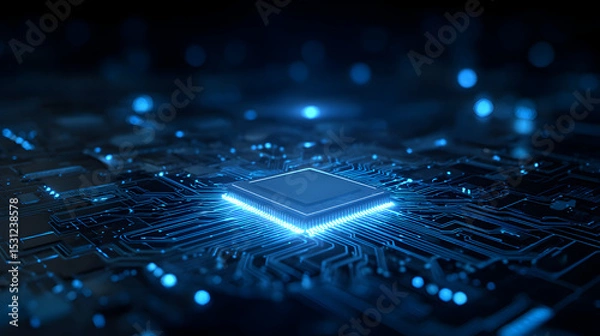 Fototapeta A computer chip is shown in a blue color