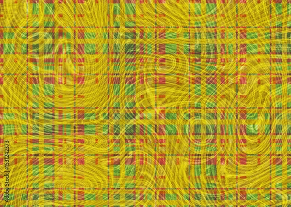 Fototapeta Abstract Yellow Plaid Pattern with Swirls