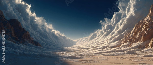 Fototapeta A mountain range with a large cloud in the sky, stock photos