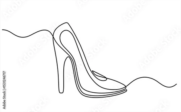Obraz One line art drawing of high heel shoes in a minimalist and elegant continuous line. Hand drawn one line vector. Editable stroke