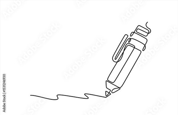 Obraz Pencil vector illustration with continuous one single line drawing isolated on white background. Hand drawn one line vector. Editable stroke	