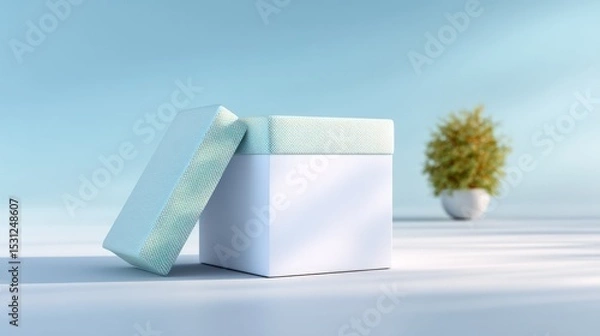 Fototapeta White Product Box Mockup with Subtle Blue and Gold Pattern