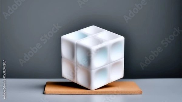 Fototapeta White Rotating Cube Illusion on Brown Surface