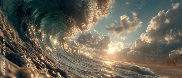 Fototapeta A wave is crashing into the ocean , stock photo