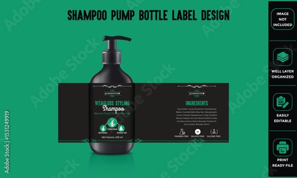 Fototapeta Editable Shampoo Pump Bottle Label Template Design
