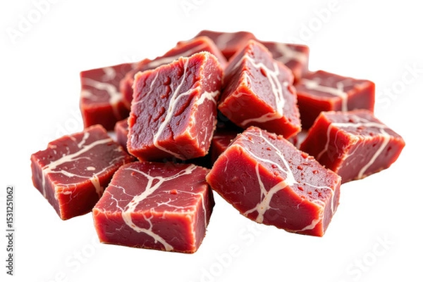 Fototapeta solo wagyu beef stew chunks on a white background, in a detailed style, with intricate lines, minimal shadow, bright light, high resolution