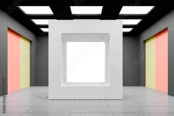 Fototapeta White Square Display in a Dark Minimalist Room