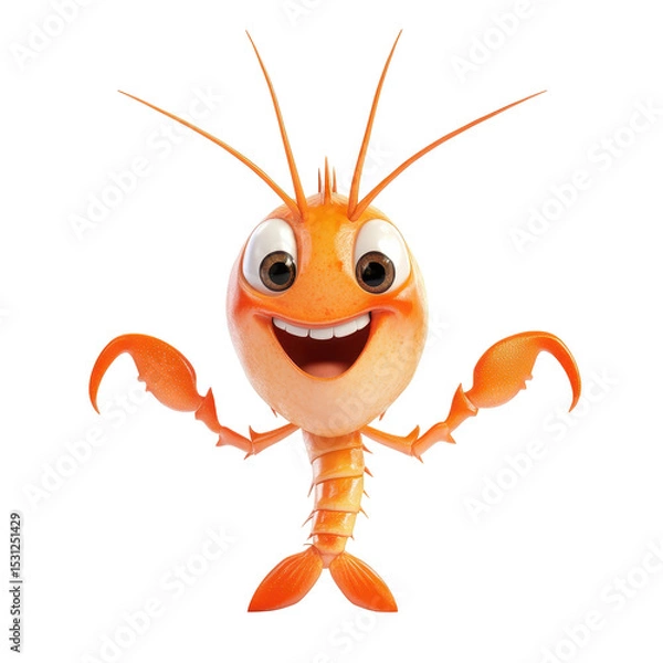 Fototapeta Happy animated shrimp character with a cheerful expression in a fun and colorful design