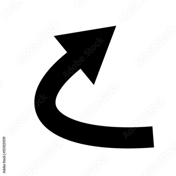 Fototapeta Black curved arrow pointing up and left on white background, symbolizing return, undo, or backward navigation in UI and graphic design