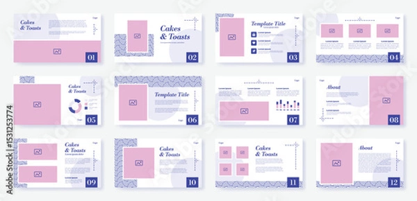 Fototapeta Ppt template. Present design brochure. Web slide layout and business flyer. Website banner. Company power point cover. Project report with text and infographic. Vector backgrounds set