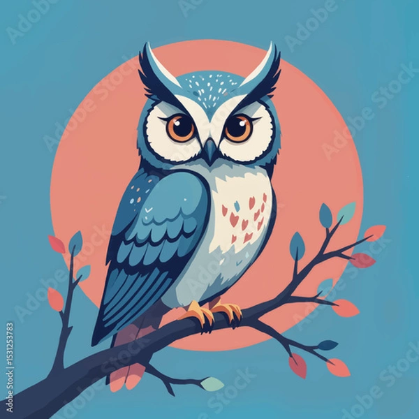Obraz Stylized owl perched on a branch with a colorful background