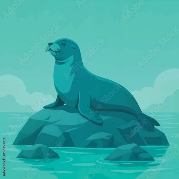 Obraz Seal resting on rock in turquoise ocean background