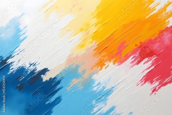 Fototapeta Abstract colorful brushstrokes on white canvas creating a vibrant and textured artistic background
