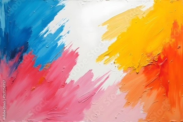 Fototapeta Colorful abstract painting with broad brushstrokes and textured paint on white background