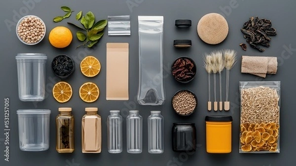 Fototapeta Zero Waste Packaging Design with Various Containers and Ingredients