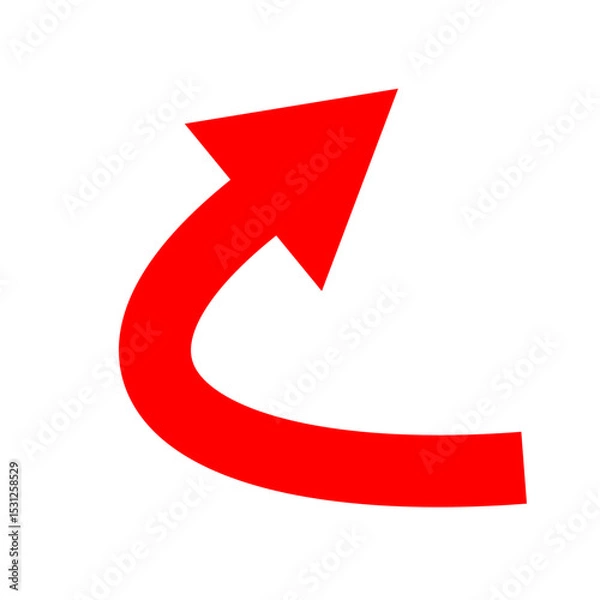 Fototapeta Red curved arrow pointing up and left on white background, symbolizing return, undo, or backward navigation in UI and graphic design.