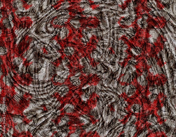 Fototapeta Abstract Red and Gray Swirled Cracked Texture
