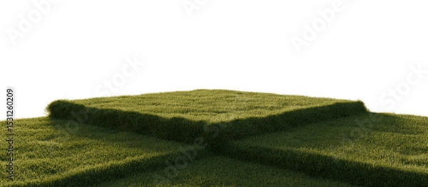 Fototapeta Square grassy blocks terrain with natural lighting. 3D rendering.