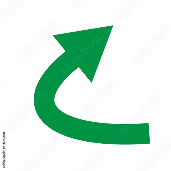 Obraz Green curved arrow pointing up and left on white background, symbolizing return, undo, or backward navigation in UI and graphic design