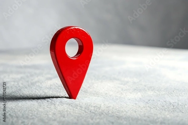 Obraz Red heart-shaped map pointer pin on a wooden background, a romantic GPS navigation icon and symbol of love and Valentine's Day